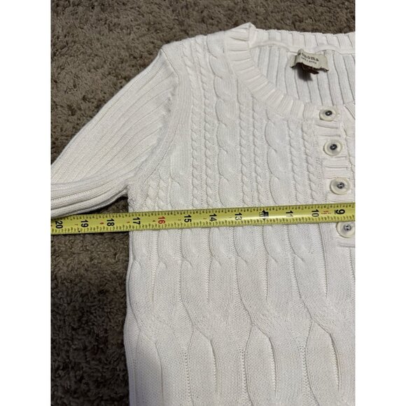 SONOMA Womens White Cable Knit Sweater Henley Retro Classic Fishermen Y2k LARGE - Picture 9 of 10